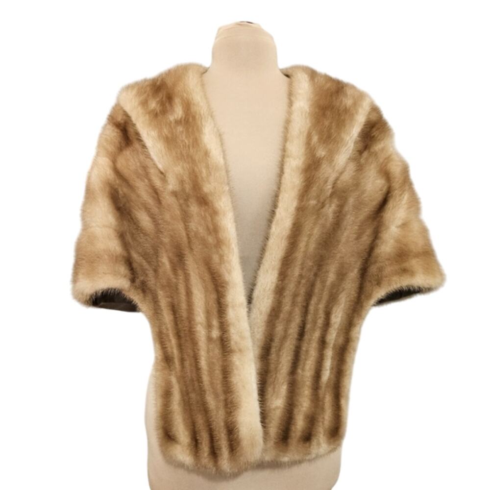 Vintage‎ Fur Wrap Short Sleeve Two-Toned Brown Mobwife Animal Warm Winter